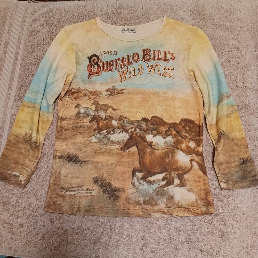 Buffalo Bill Wild West horses, vintage Skinny Minnie shirt, women/junior M